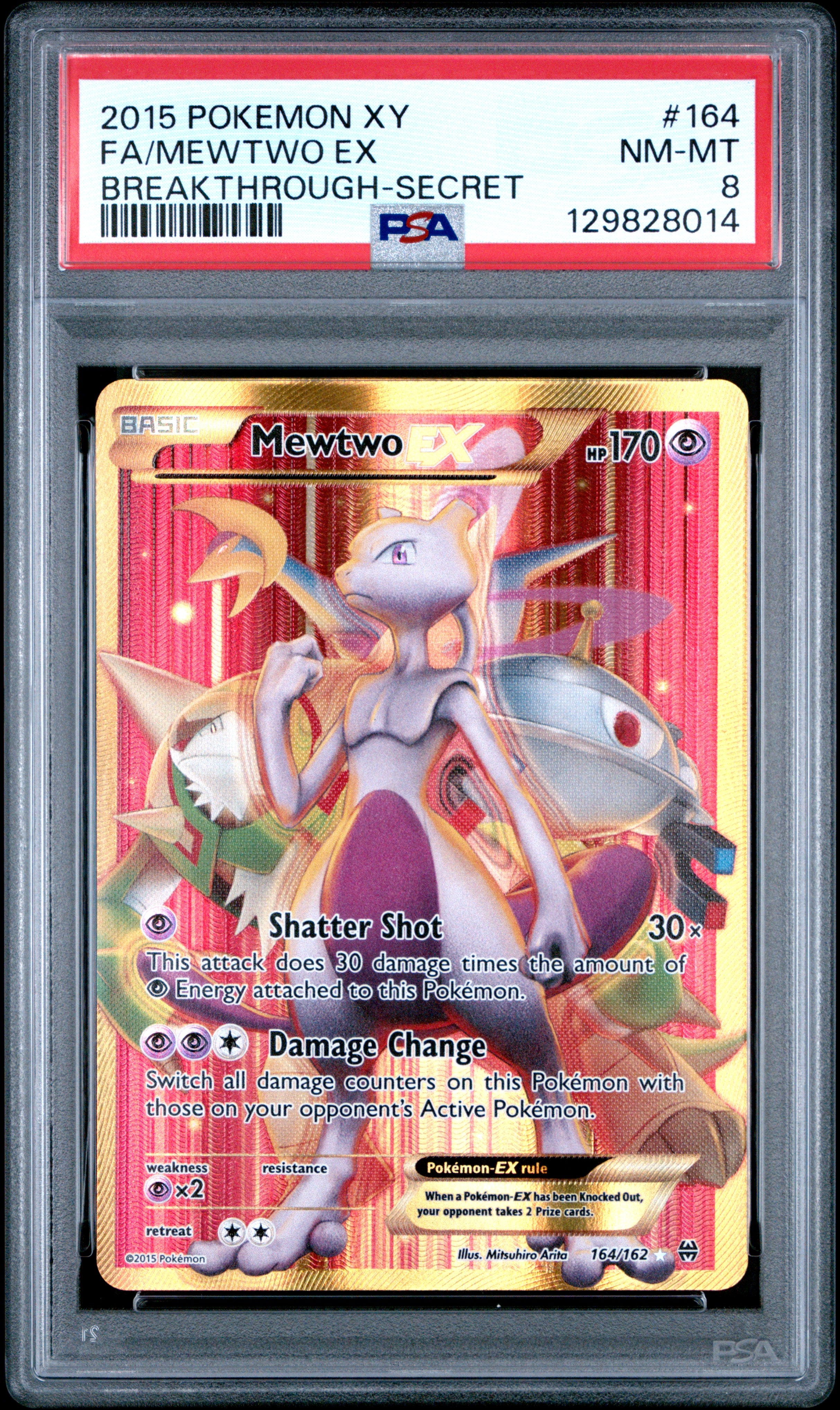 2015 Pokemon XY Full Art Mewtwo Ex Breakthrough Secret Rare #164 PSA 8