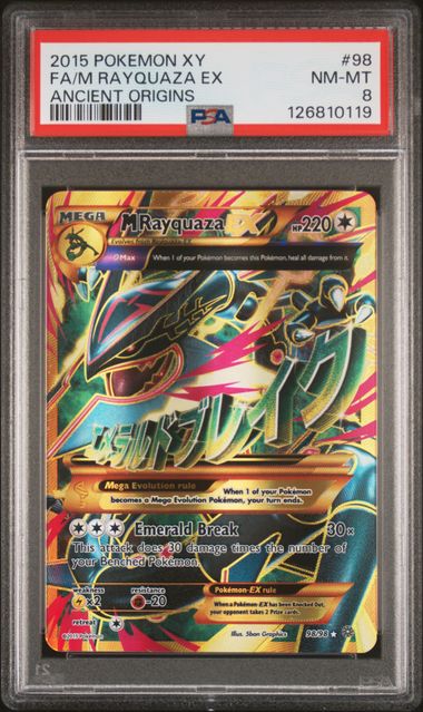 2015 Pokemon XY Full Art M Rayquaza EX Ancient Origins #98 PSA 8