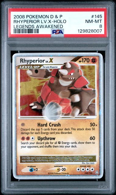 2008 Pokemon Diamond & Pearl Rhyperior LV.X Legends Awakened #145 PSA 8
